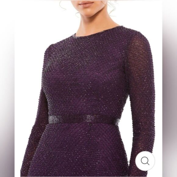 Mac Duggal 5056 Beaded High Neck Long Sleeve Gown NWT SZ 16 Purple - Picture 3 of 7